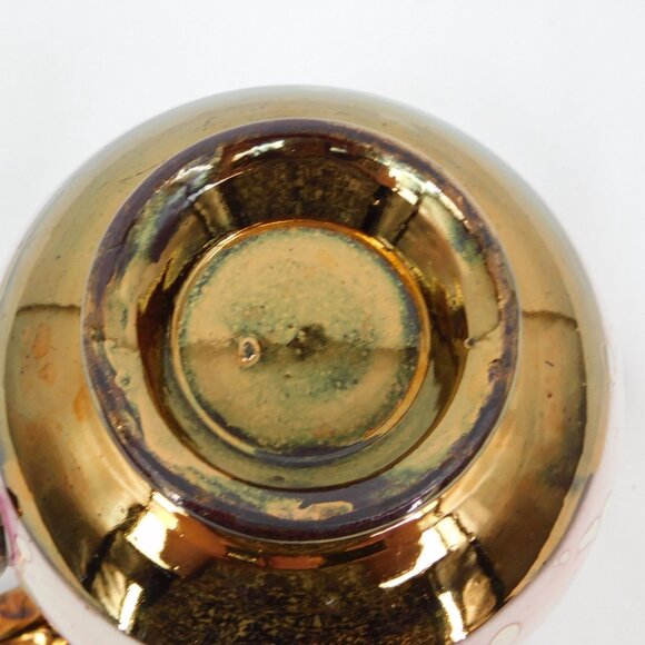 Copper Lusterware Pitcher Antique Staffordshire 5 1/4" Single Pink Band FLAW - Picture 9 of 9